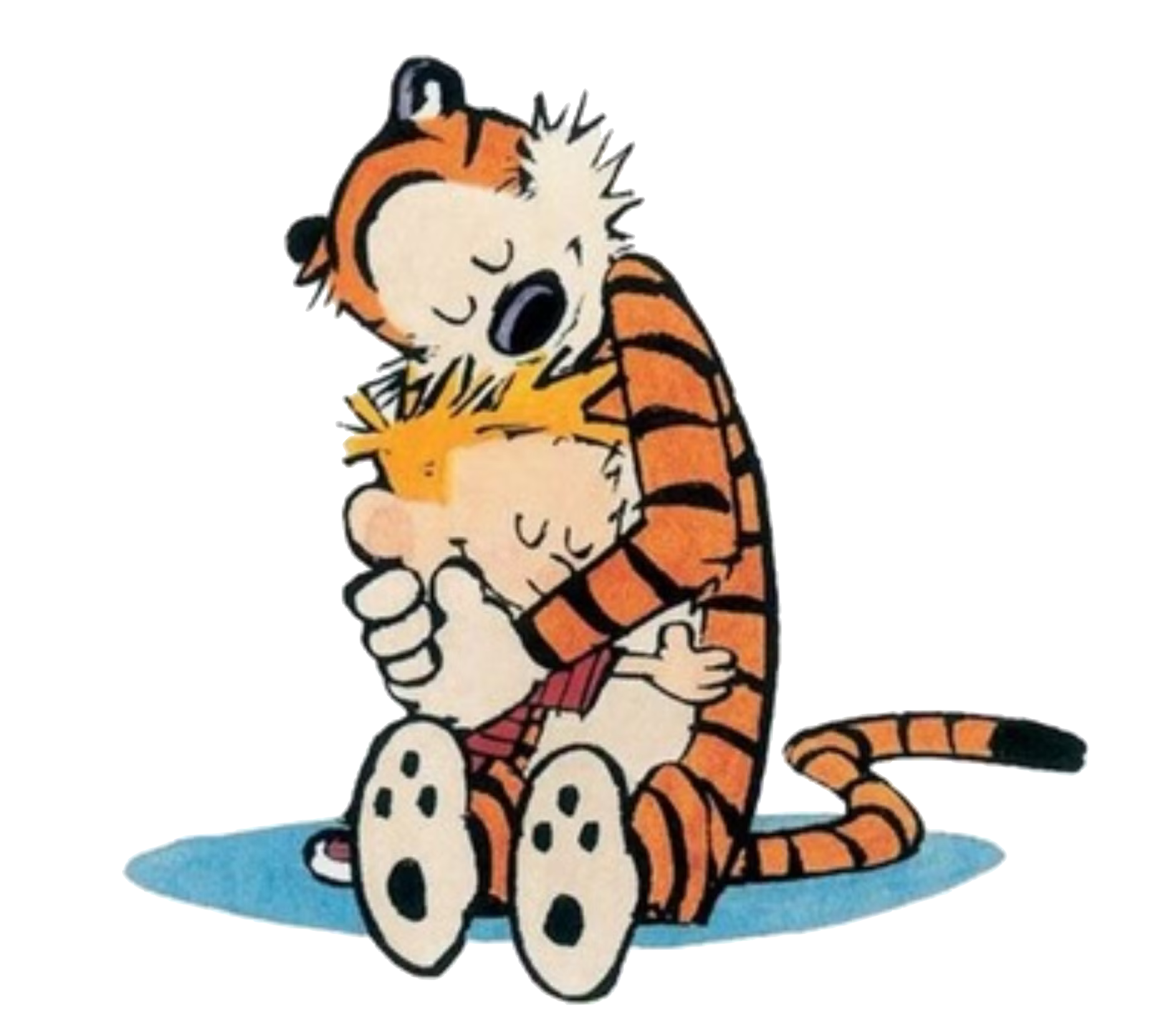 Calvin and Hobbes hugging